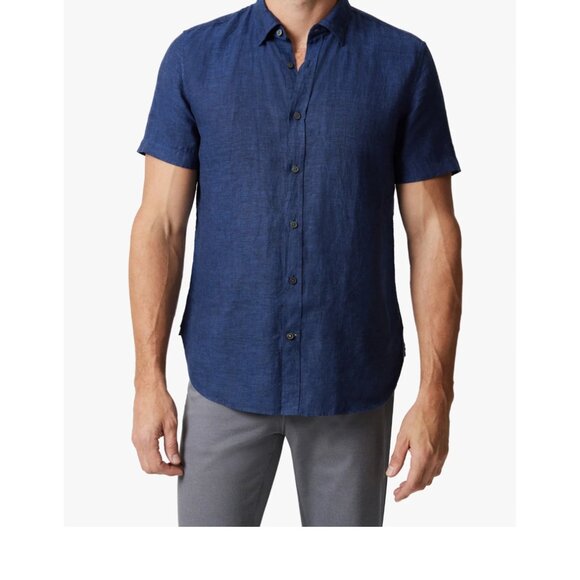NWT 34 Heritage Linen Short Sleeve Shirt indigo blue
